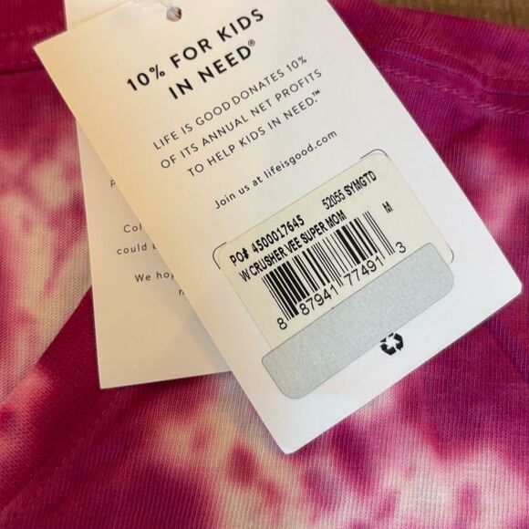 Life Is Good Pink Tie Dye Super Mom Crusher Tee Short Sleeve Womens Medium NEW - Picture 8 of 10